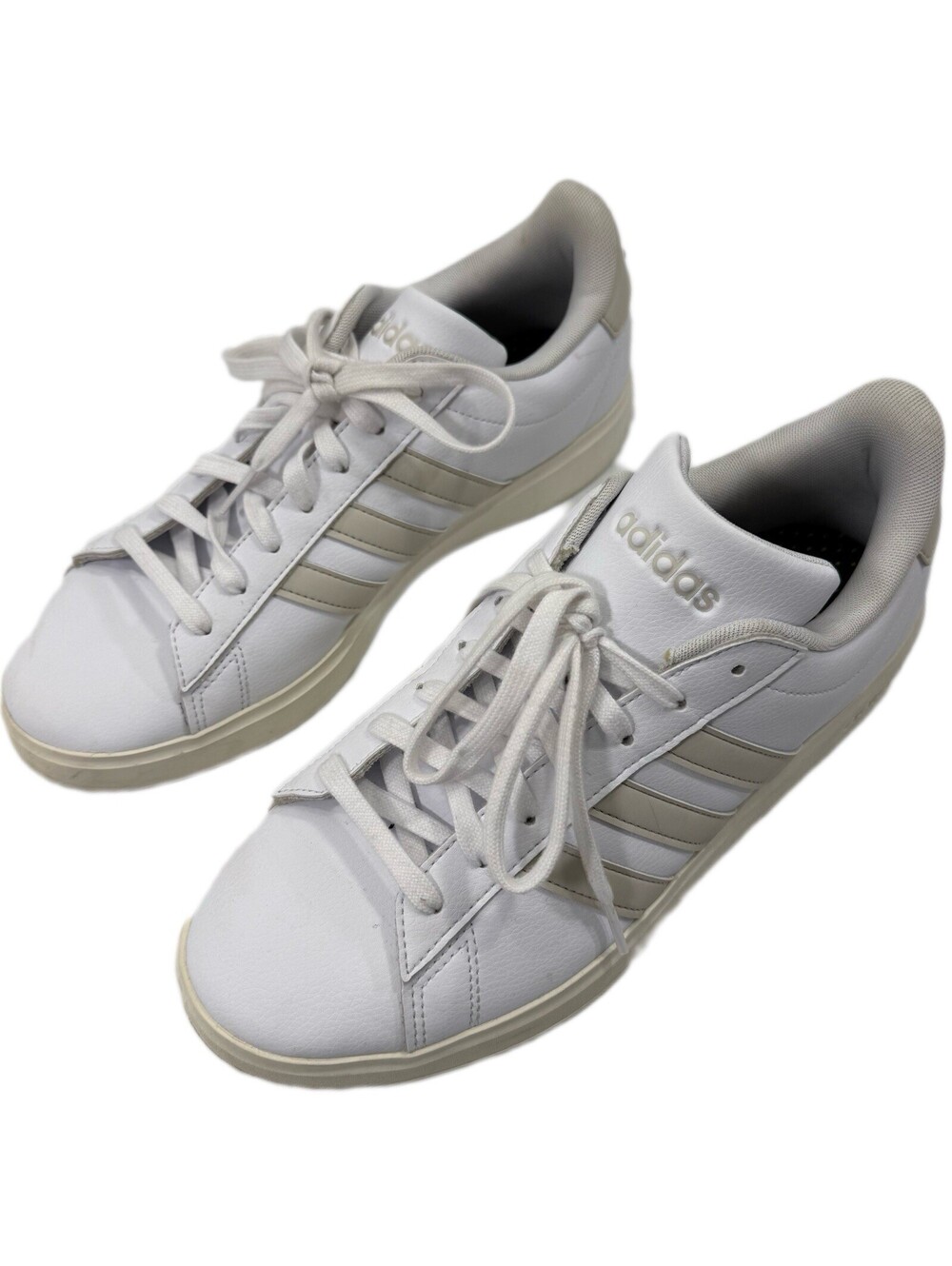 Adidas Cloudfoam Comfort Sneakers Mens Size 9 White w/ Beige 3 Stripes HWK1Y3010